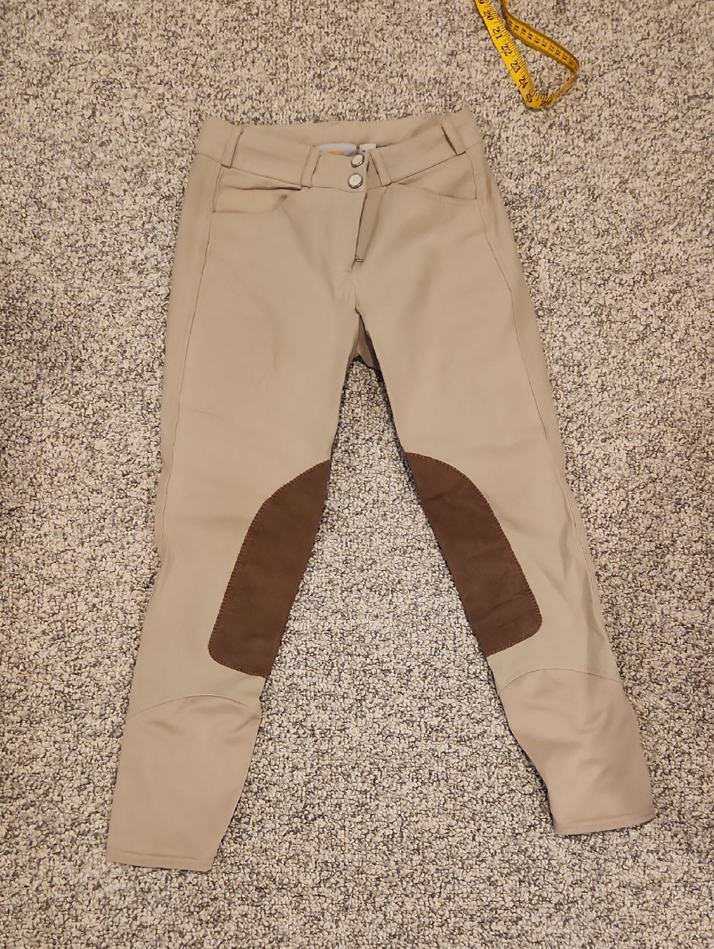 Aubrion Tan Equestrian Breeches with Brown Knee Patches
